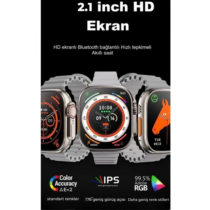 Ultra 8 2.1 inç IPS Ekran Konuşma ve NFC Özellikli Akıllı Saat - Gümüş
