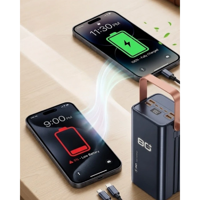 Ultra Güçlü Powerbank 80000 Mah Çoklu Cihaz Şarj Destekli Led Ekranlı Taşınabilir Batarya