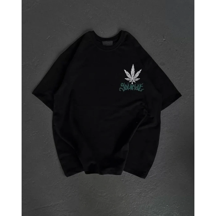 Unisex Bisiklet Yaka Baskılı Oversize TShirt