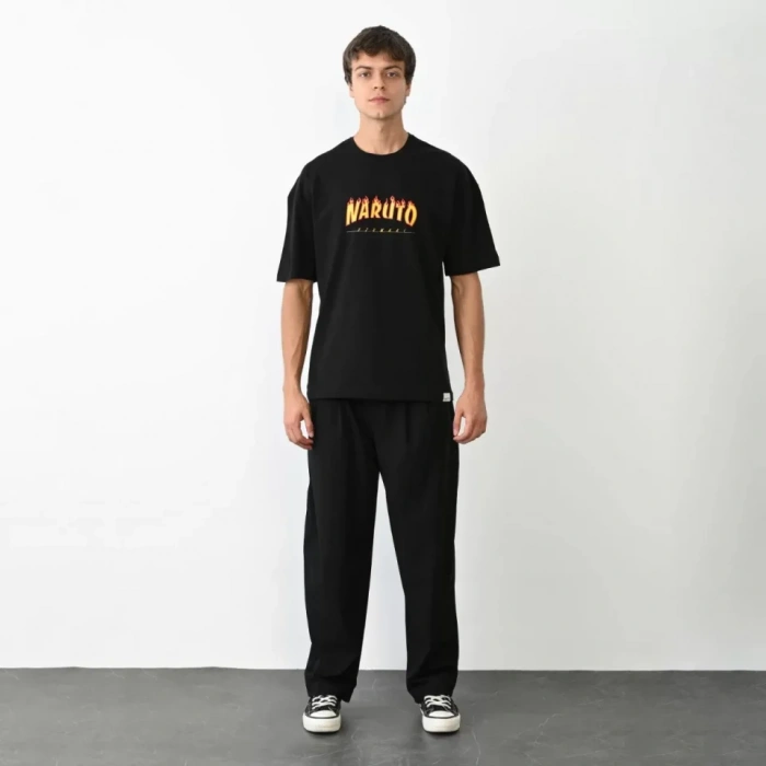 Unisex Bisiklet Yaka Baskılı Oversize TShirt