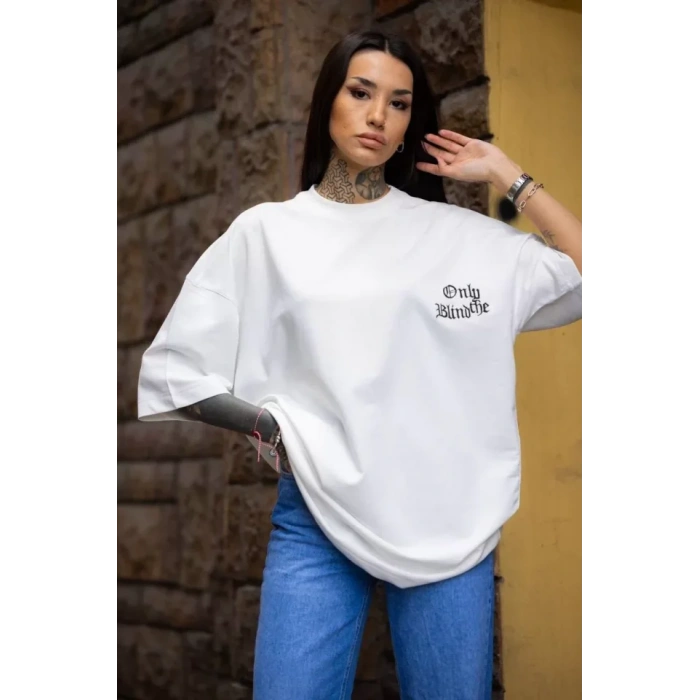 Unisex Bisiklet Yaka Baskılı Oversize TShirt