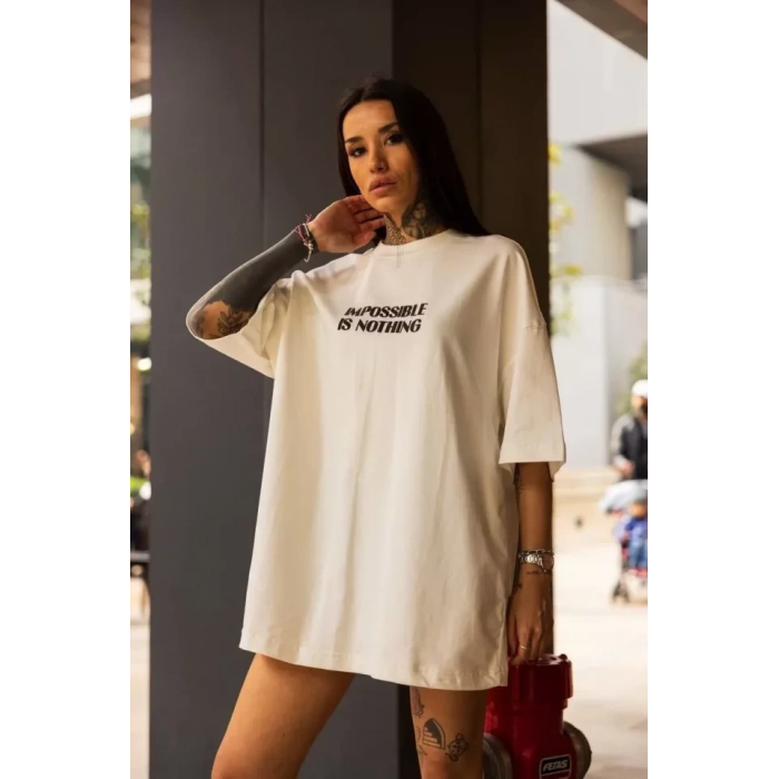 Unisex Bisiklet Yaka Baskılı Oversize TShirt