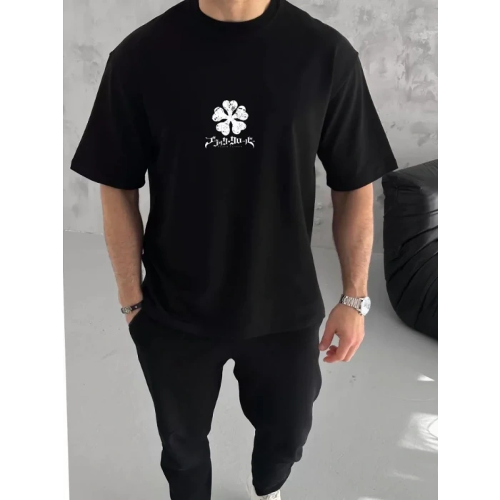 Unisex Bisiklet Yaka Baskılı Oversize TShirt