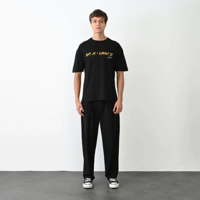 Unisex Bisiklet Yaka Baskılı Oversize TShirt