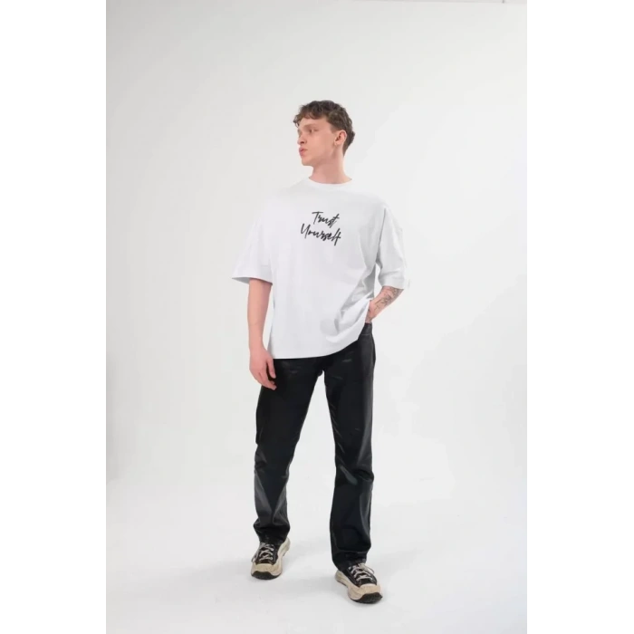 Unisex Bisiklet Yaka Baskılı Oversize TShirt