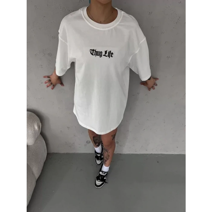 Unisex Bisiklet Yaka Baskılı Oversize TShirt