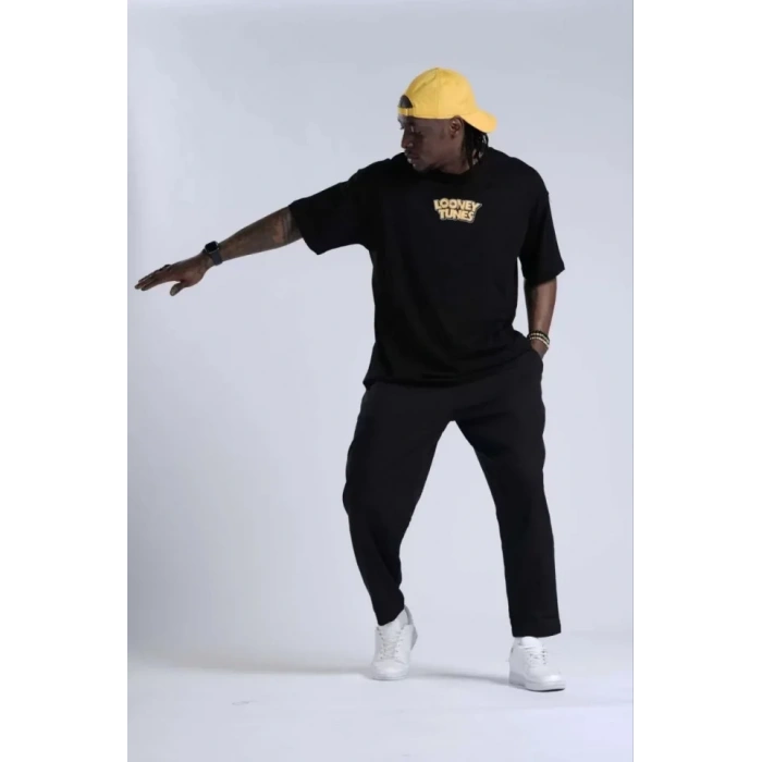 Unisex Bisiklet Yaka Baskılı Oversize TShirt