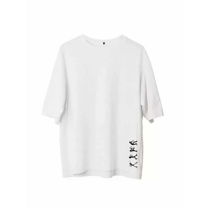 Unisex Bisiklet Yaka Baskılı Oversize TShirt