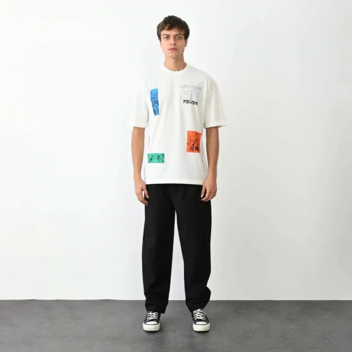 Unisex Bisiklet Yaka Baskılı Oversize TShirt