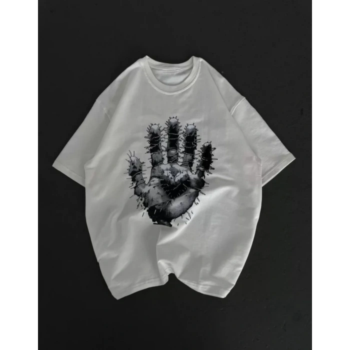 Unisex Bisiklet Yaka Baskılı Oversize TShirt