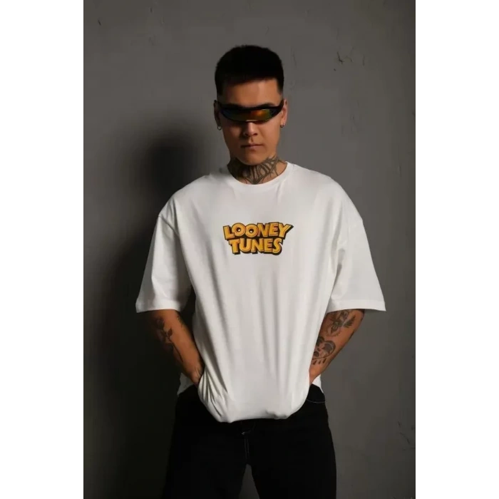 Unisex Bisiklet Yaka Baskılı Oversize TShirt