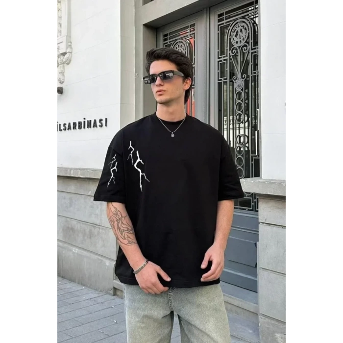 Unisex Bisiklet Yaka Baskılı Oversize TShirt