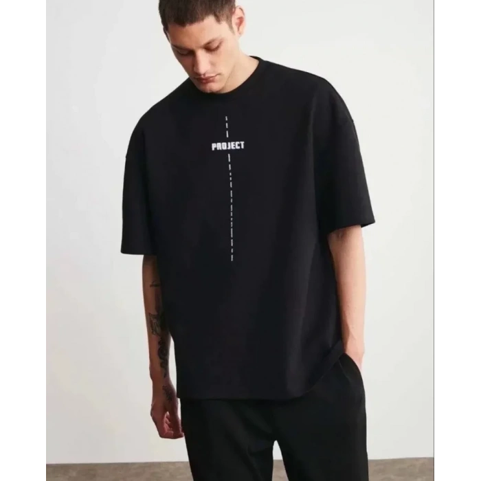 Unisex Bisiklet Yaka Baskılı Oversize TShirt