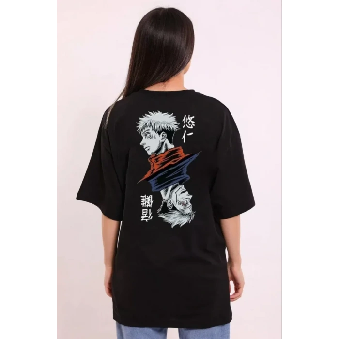 Unisex Bisiklet Yaka Baskılı Oversize TShirt