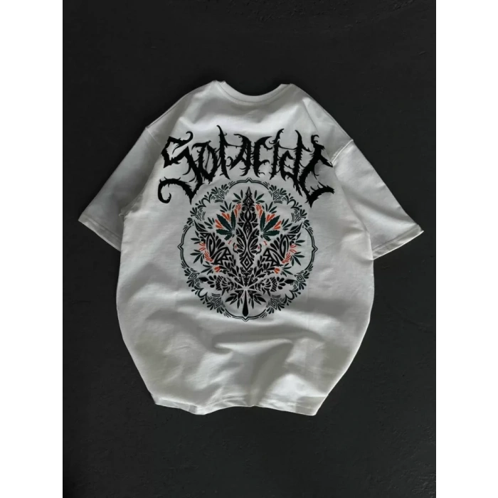 Unisex Bisiklet Yaka Baskılı Oversize TShirt