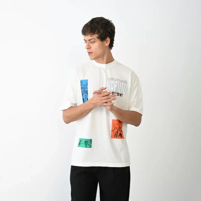 Unisex Bisiklet Yaka Baskılı Oversize TShirt