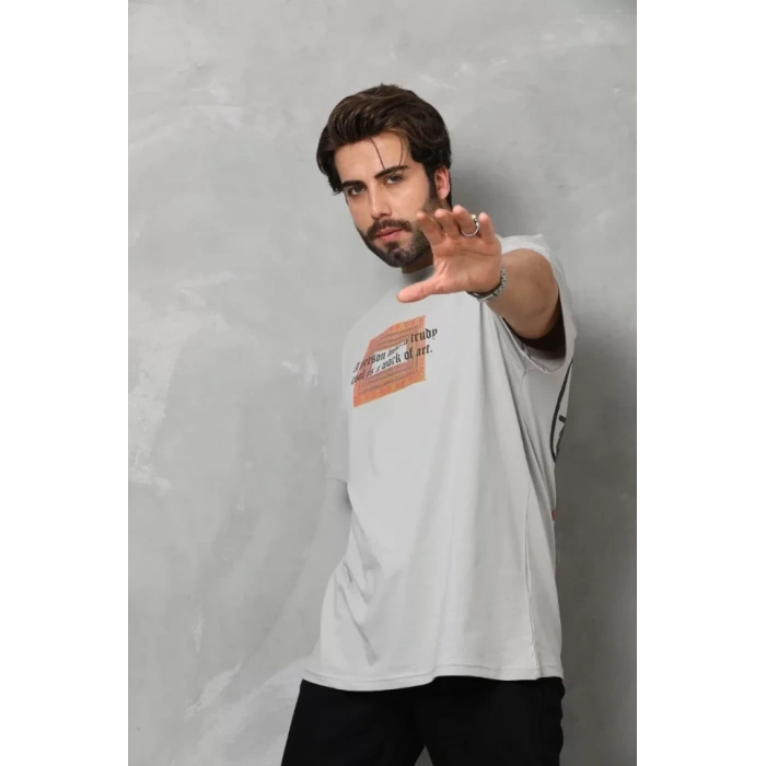 Unisex Bisiklet Yaka Baskılı Oversize TShirt