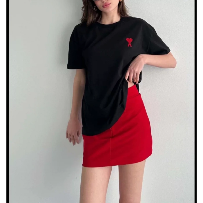 Unisex Bisiklet Yaka Baskılı Oversize TShirt