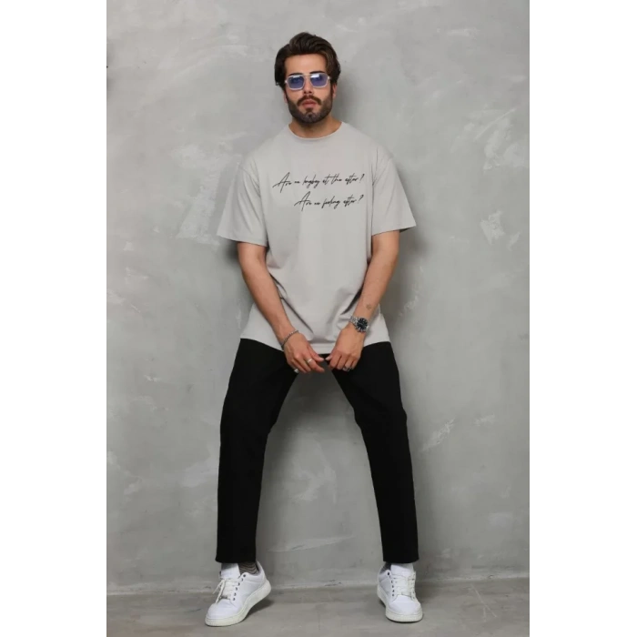 Unisex Bisiklet Yaka Baskılı Oversize TShirt