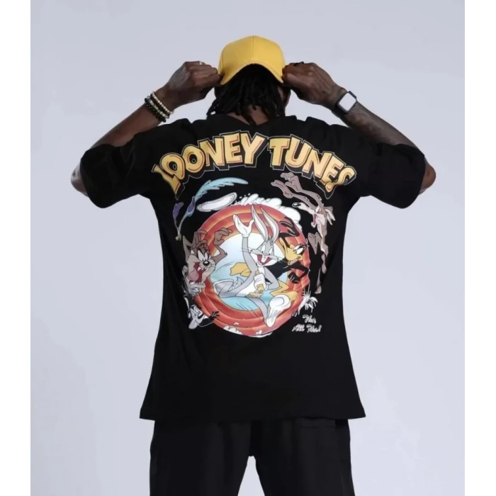 Unisex Bisiklet Yaka Baskılı Oversize TShirt