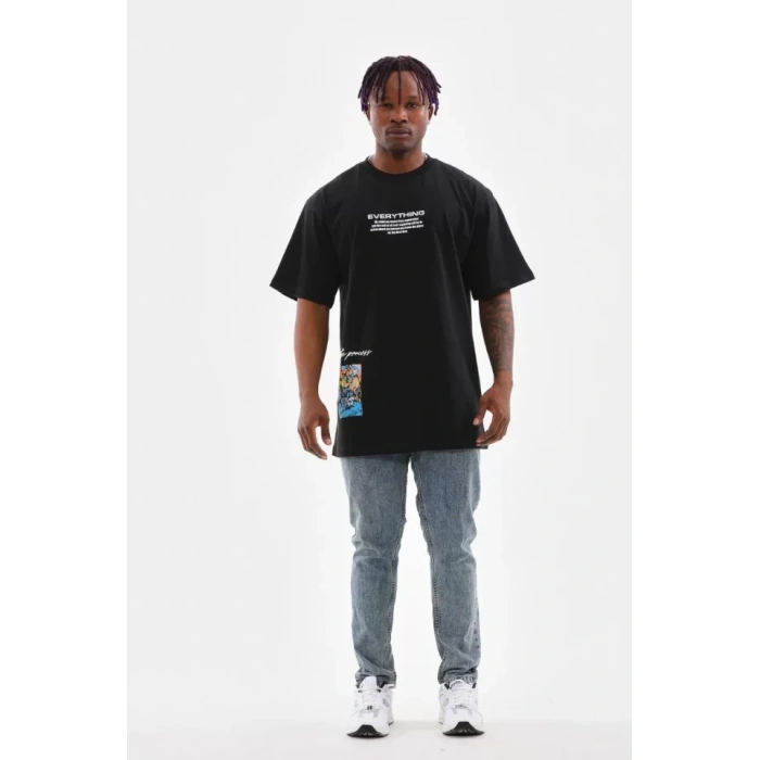 Unisex Bisiklet Yaka Baskılı Oversize TShirt