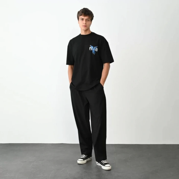 Unisex Bisiklet Yaka Baskılı Oversize TShirt