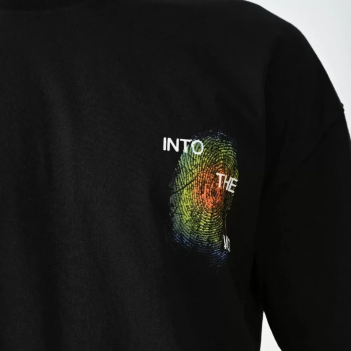 Unisex Bisiklet Yaka Baskılı Oversize TShirt