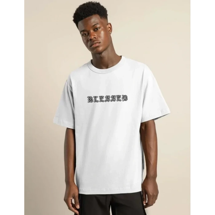 Unisex Bisiklet Yaka Oversize Baskılı TShirt