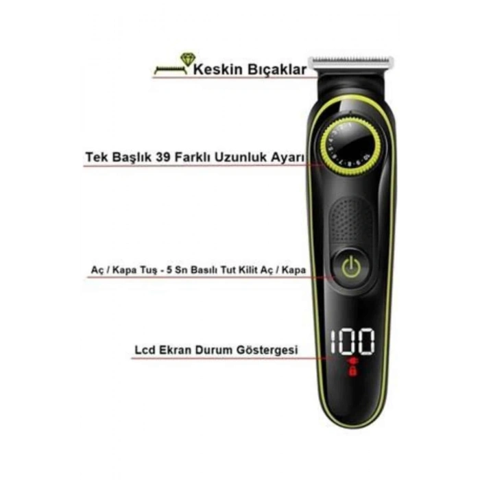 Unısex Çok Fonksiyonlu Bakım Seti Led Göstergeli Tıraş Makinesi Saç Sakal Vücut