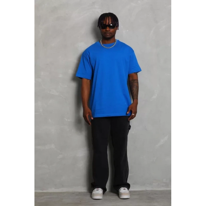 Unisex Oversize Düz Bisiklet Yaka TShirt