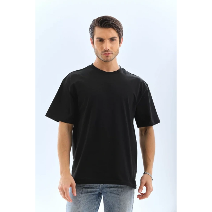 Unisex Oversize Düz Bisiklet Yaka TShirt