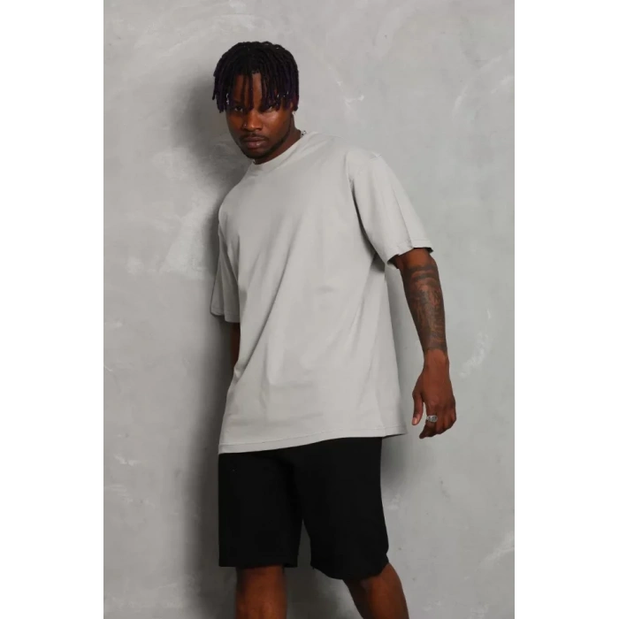 Unisex Oversize Düz Bisiklet Yaka TShirt