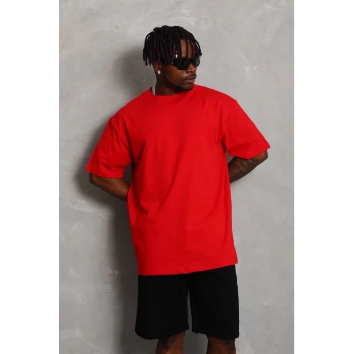 Unisex Oversize Düz Bisiklet Yaka TShirt