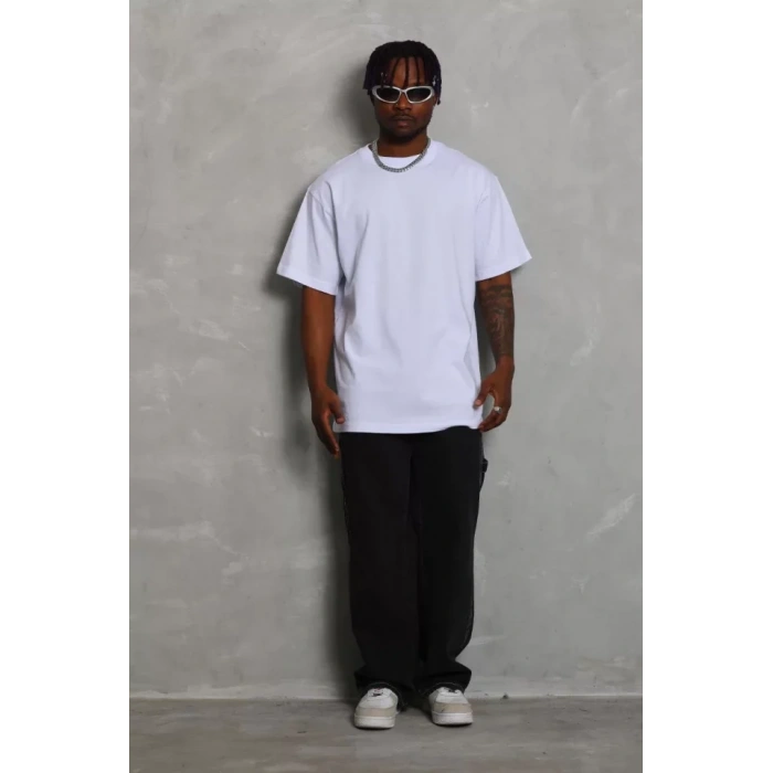 Unisex Oversize Düz Bisiklet Yaka TShirt