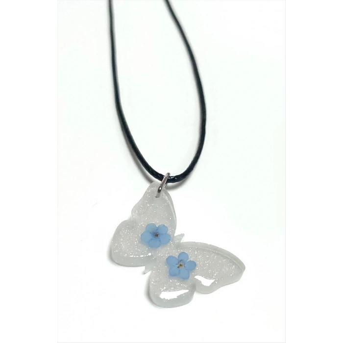 Unutma Beni Çiçeği Kelebek Epoksi Kolye