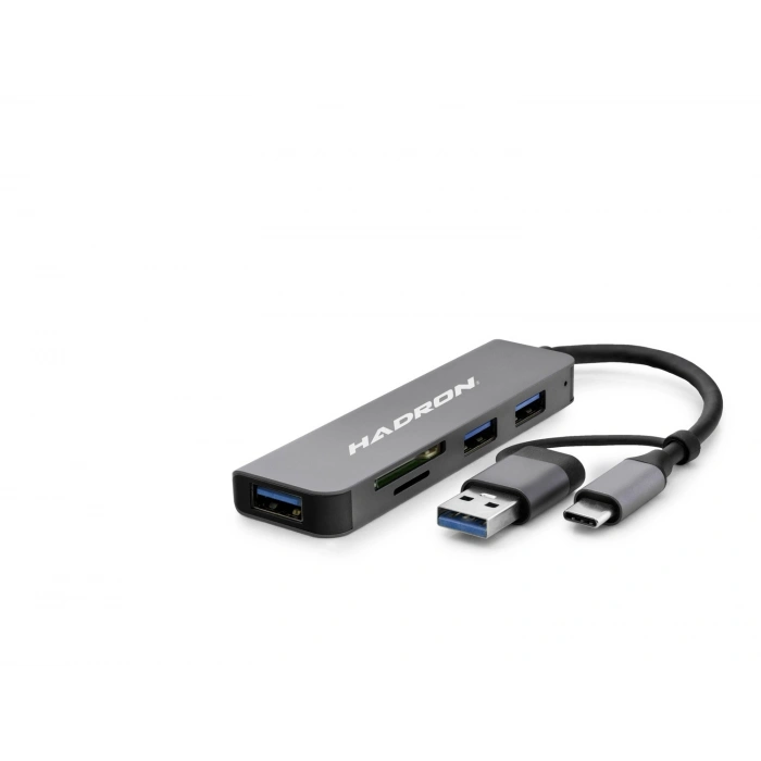 Usb 3.0 & Type-C Combo Hub Kart Okuyucu 5 Port - Gri HDX7826