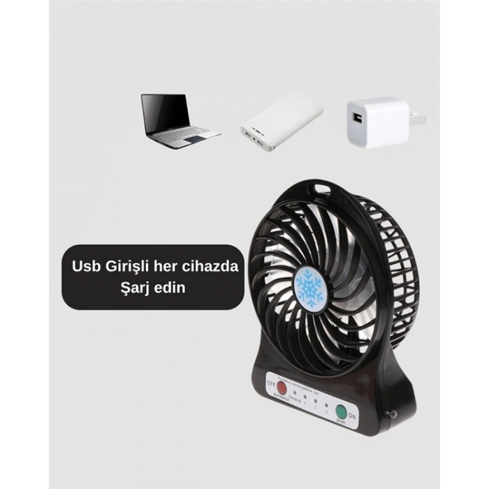 Usb Girişli Taşınabilir Masaüstü Mini Fan – 3 Kademeli Hız, Şarjlı, Işıklı, Sessiz Çalışma