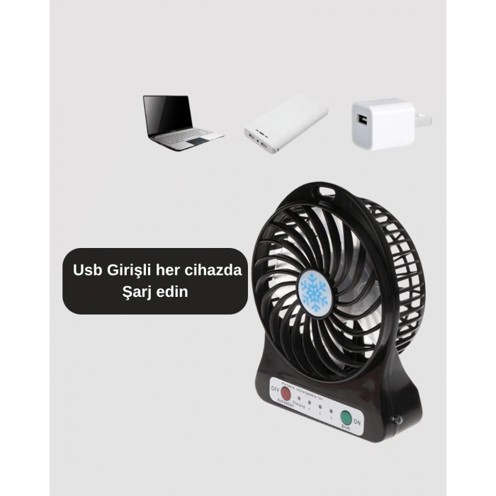 Usb Girişli Taşınabilir Masaüstü Mini Fan – 3 Kademeli Hız, Şarjlı, Işıklı, Sessiz Çalışma