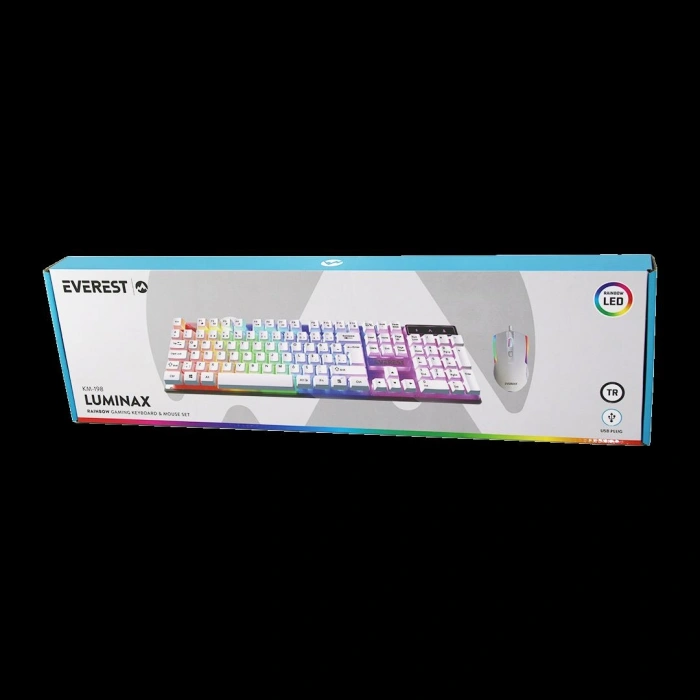 USB Kablolu Oyuncu Klavye ve Mouse Seti - Beyaz RGB