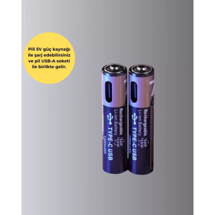 Usb Type-c Şarjlı Aaa Lityum Pil 1000+ Şarj Döngüsü İle Uzun Ömür