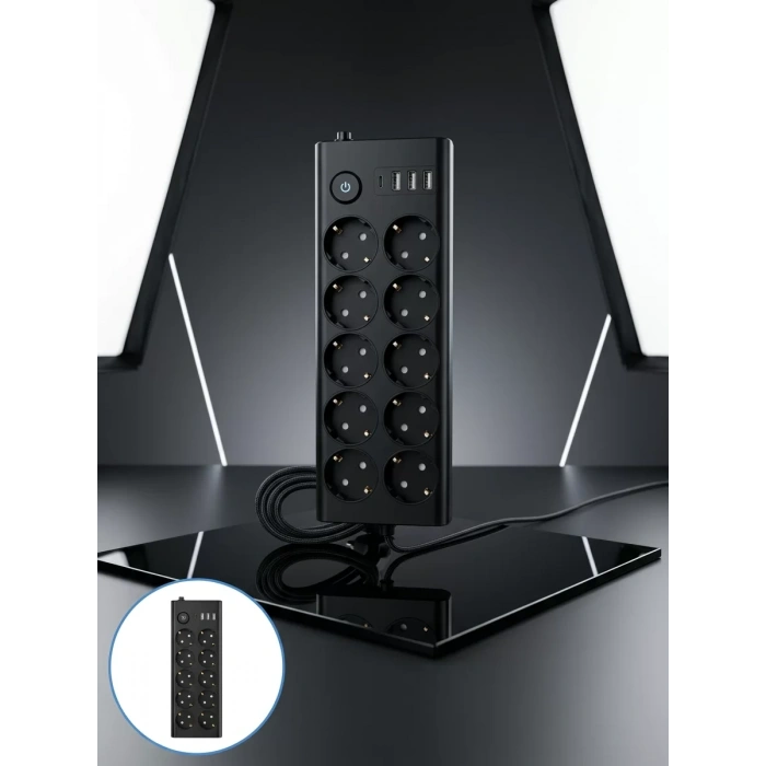 Usb Ve Type-c Çıkışlı 10lu Akım Korumalı Çoklu Priz Güç Dağıtıcı