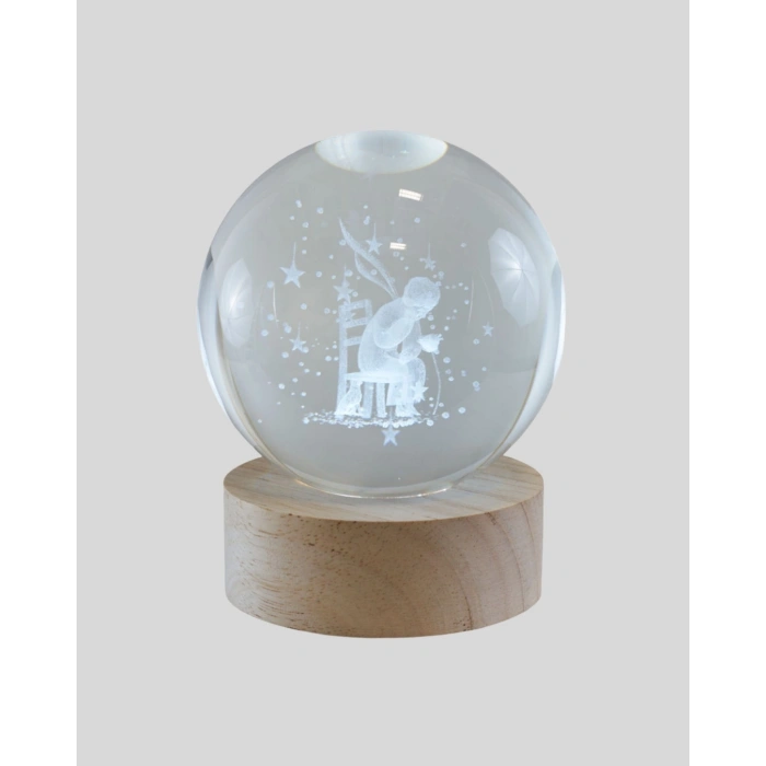 Usb’li Küçük Prens Işıklı Cam Küre Ahşap Altlıklı Dekoratif Lamba