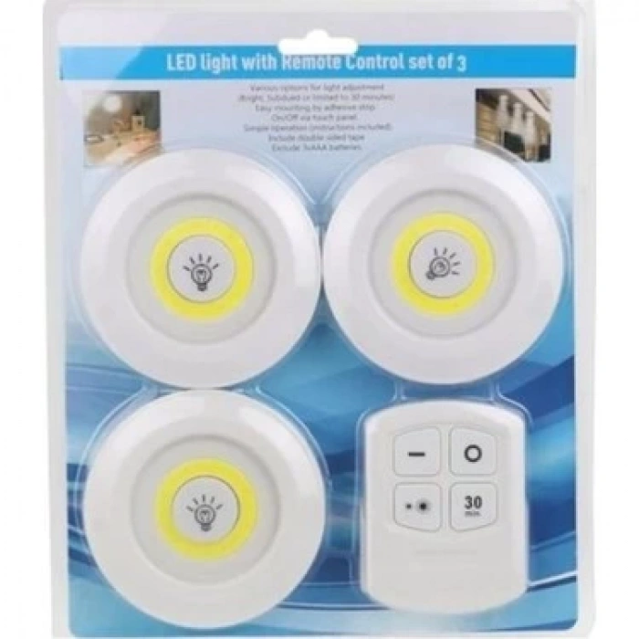 Uzaktan Kumandalı Yapışkanlı Kablosuz Pilli LED 3’lü (4887)