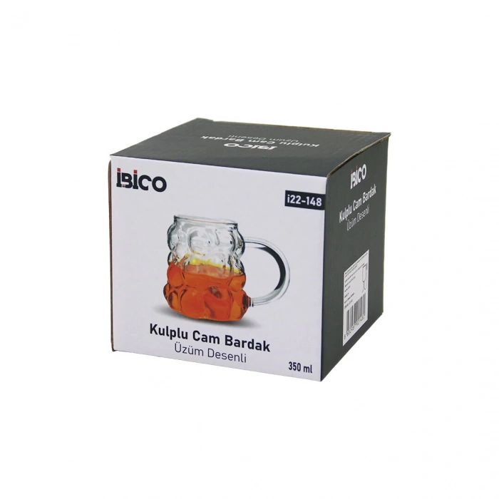 ÜZÜM - KABARCIKLI KULPLU CAM BARDAK TERMİSİL - ISIYA DAYANIKLI BOROSİLİKAT 350ML (4887)