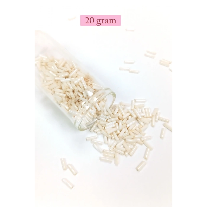 Uzun Boru Kesme Boncuk Çap 2mm Uzunluk 10 mm - 20 Gram - Açık Krem - BNC259