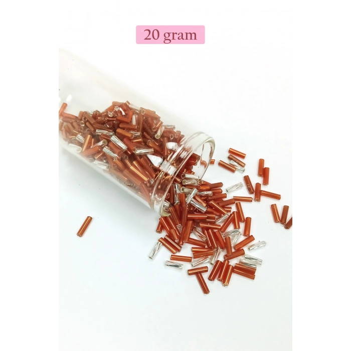 Uzun Boru Kesme Boncuk Çap 2mm Uzunluk 10 mm - 20 Gram - Kahverengi Gümüş - BNC262