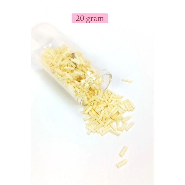 Uzun Boru Kesme Boncuk Çap 2mm Uzunluk 10 mm - 20 Gram - Krem - BNC234