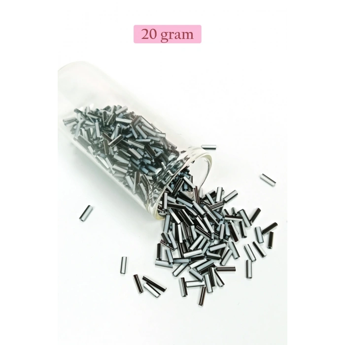 Uzun Boru Kesme Boncuk Çap 2mm Uzunluk 10 mm - 20 Gram - Siyah Beyaz - BNC251