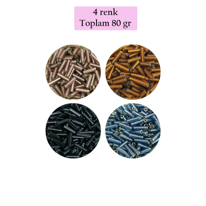 Uzun Boru Kesme Boncuk Çap 2mm Uzunluk 10 mm - 4 Renk - Toplam 80 Gram - BNC426
