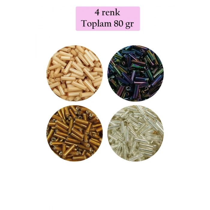 Uzun Boru Kesme Boncuk Çap 2mm Uzunluk 10 mm - 4 Renk - Toplam 80 Gram - BNC427